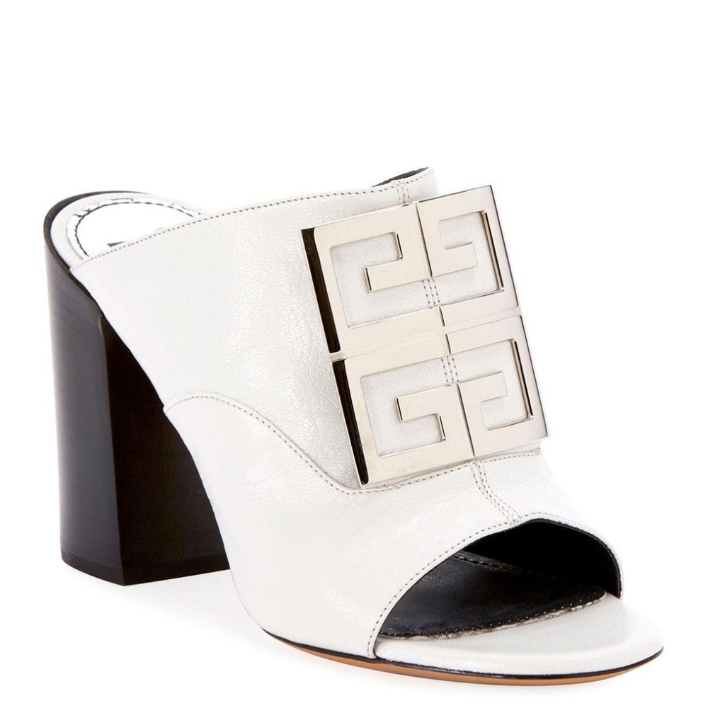 Givenchy White Leather Logo Sandals